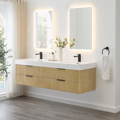 Altair Livia 72" Wall-mounted Double Bathroom Vanity in Nature Brown with White Artificial Drop-in Sink
