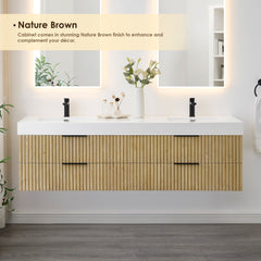 Altair Livia 72" Wall-mounted Double Bathroom Vanity in Nature Brown with White Artificial Drop-in Sink