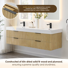 Altair Livia 72" Wall-mounted Double Bathroom Vanity in Nature Brown with White Artificial Drop-in Sink