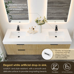 Altair Livia 72" Wall-mounted Double Bathroom Vanity in Nature Brown with White Artificial Drop-in Sink