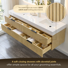 Altair Livia 72" Wall-mounted Double Bathroom Vanity in Nature Brown with White Artificial Drop-in Sink
