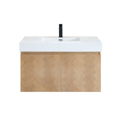 Altair Siena 36" Wall-mounted Single Bathroom Vanity in Light Brown with White Artificial Drop-in Sink - Without Mirror