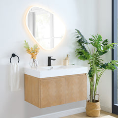 Altair Siena 36" Wall-mounted Single Bathroom Vanity in Light Brown with White Artificial Drop-in Sink