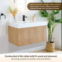 Altair Siena 36" Wall-mounted Single Bathroom Vanity in Light Brown with White Artificial Drop-in Sink