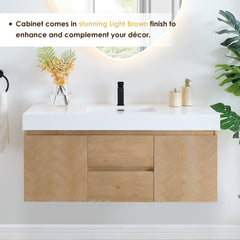 Altair Siena 48" Wall-mounted Single Bathroom Vanity in Light Brown with White Artificial Drop-in Sink