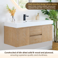 Altair Siena 48" Wall-mounted Single Bathroom Vanity in Light Brown with White Artificial Drop-in Sink