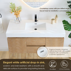 Altair Siena 48" Wall-mounted Single Bathroom Vanity in Light Brown with White Artificial Drop-in Sink