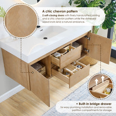 Altair Siena 48" Wall-mounted Single Bathroom Vanity in Light Brown with White Artificial Drop-in Sink