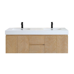 Altair Siena 60" Wall-mounted Double Bathroom Vanity in Light Brown with White Artificial Drop-in Sink - Without Mirror