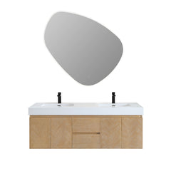 Altair Siena 60" Wall-mounted Double Bathroom Vanity in Light Brown with White Artificial Drop-in Sink