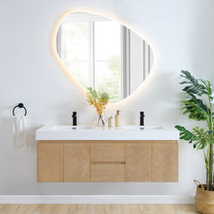 Altair Siena 60" Wall-mounted Double Bathroom Vanity in Light Brown with White Artificial Drop-in Sink