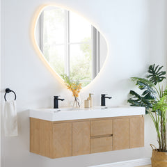 Altair Siena 60" Wall-mounted Double Bathroom Vanity in Light Brown with White Artificial Drop-in Sink