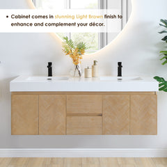 Altair Siena 60" Wall-mounted Double Bathroom Vanity in Light Brown with White Artificial Drop-in Sink