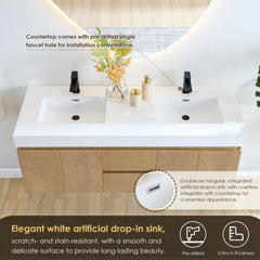 Altair Siena 60" Wall-mounted Double Bathroom Vanity in Light Brown with White Artificial Drop-in Sink