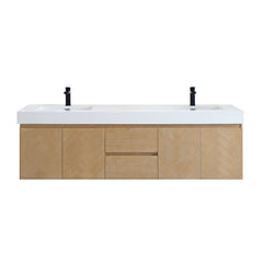 Altair Siena 72" Wall-mounted Double Bathroom Vanity in Light Brown with White Artificial Drop-in Sink - Without Mirror