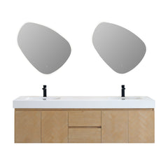Altair Siena 72" Wall-mounted Double Bathroom Vanity in Light Brown with White Artificial Drop-in Sink
