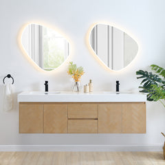 Altair Siena 72" Wall-mounted Double Bathroom Vanity in Light Brown with White Artificial Drop-in Sink