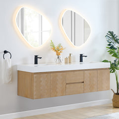 Altair Siena 72" Wall-mounted Double Bathroom Vanity in Light Brown with White Artificial Drop-in Sink