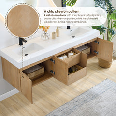 Altair Siena 72" Wall-mounted Double Bathroom Vanity in Light Brown with White Artificial Drop-in Sink