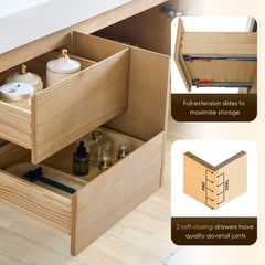 Altair Siena 72" Wall-mounted Double Bathroom Vanity in Light Brown with White Artificial Drop-in Sink