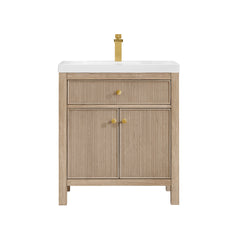 Altair Cerrito 30" Single Bathroom Vanity with White Engineered Stone Integrated Sink - Natural Oak, Without Mirror