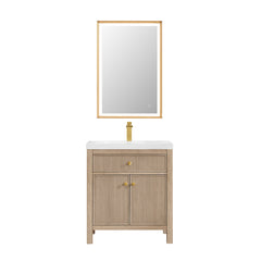 Altair Cerrito 30" Single Bathroom Vanity with White Engineered Stone Integrated Sink - Natural Oak