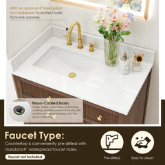 Altair Cerrito 36" Single Bathroom Vanity with Grain White Engineered Stone Countertop