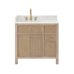 Altair Cerrito 36" Single Bathroom Vanity with Grain White Engineered Stone Countertop - Natural Oak, Without Mirror