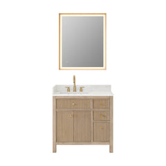 Altair Cerrito 36" Single Bathroom Vanity with Grain White Engineered Stone Countertop - Natural Oak
