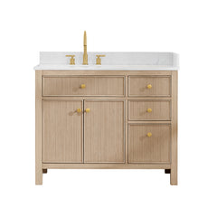 Altair Cerrito 42" Single Bathroom Vanity with Grain White Engineered Stone Countertop - Natural Oak, Without Mirror