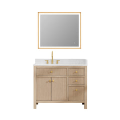 Altair Cerrito 42" Single Bathroom Vanity with Grain White Engineered Stone Countertop - Natural Oak