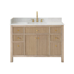 Altair Cerrito 48" Single Bathroom Vanity with Grain White Engineered Stone Countertop - Natural Oak, Without Mirror