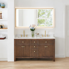 Altair Cerrito 60" Double Bathroom Vanity with Grain White Engineered Stone Countertop