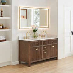 Altair Cerrito 60" Double Bathroom Vanity with Grain White Engineered Stone Countertop