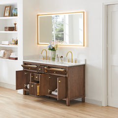 Altair Cerrito 60" Double Bathroom Vanity with Grain White Engineered Stone Countertop