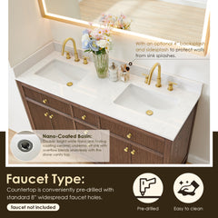 Altair Cerrito 60" Double Bathroom Vanity with Grain White Engineered Stone Countertop