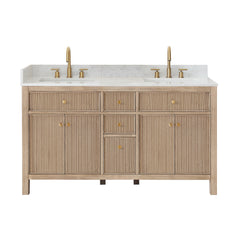 Altair Cerrito 60" Double Bathroom Vanity with Grain White Engineered Stone Countertop - Natural Oak, Without Mirror