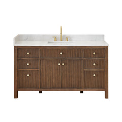 Altair Cerrito 60" Single Bathroom Vanity with Grain White Engineered Stone Countertop - Brown Brushed Oak, Without Mirror
