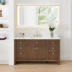 Altair Cerrito 60" Single Bathroom Vanity with Grain White Engineered Stone Countertop