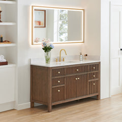 Altair Cerrito 60" Single Bathroom Vanity with Grain White Engineered Stone Countertop