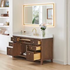 Altair Cerrito 60" Single Bathroom Vanity with Grain White Engineered Stone Countertop