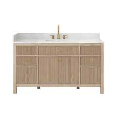 Altair Cerrito 60" Single Bathroom Vanity with Grain White Engineered Stone Countertop - Natural Oak, Without Mirror