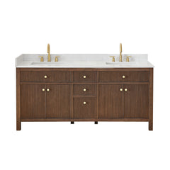 Altair Cerrito 72" Double Bathroom Vanity with Grain White Engineered Stone Countertop - Brown Brushed Oak, Without Mirror