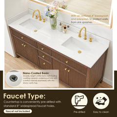 Altair Cerrito 72" Double Bathroom Vanity with Grain White Engineered Stone Countertop