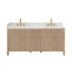 Altair Cerrito 72" Double Bathroom Vanity with Grain White Engineered Stone Countertop - Natural Oak, Without Mirror