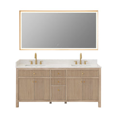 Altair Cerrito 72" Double Bathroom Vanity with Grain White Engineered Stone Countertop - Natural Oak, With Mirror