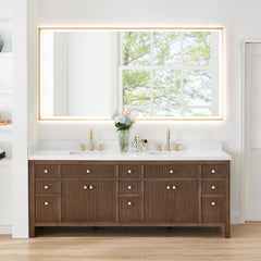 Altair Cerrito 84" Double Bathroom Vanity with Grain White Engineered Stone Countertop