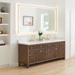 Altair Cerrito 84" Double Bathroom Vanity with Grain White Engineered Stone Countertop