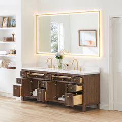 Altair Cerrito 84" Double Bathroom Vanity with Grain White Engineered Stone Countertop