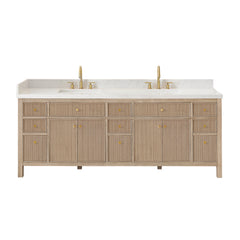 Altair Cerrito 84" Double Bathroom Vanity with Grain White Engineered Stone Countertop - Natural Oak, Without Mirror